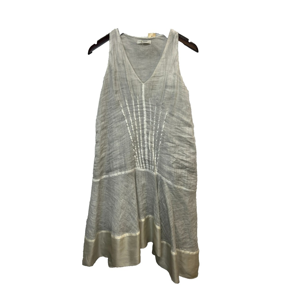 Dondup‎ A-Line Short Dress Soft Gray Airy Fabric V-Neck Pintucks Sleeveless SZ S